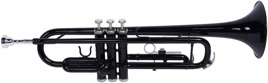 Vasitelan Brass Standard B Trumpet Instrument with Case,Gloves, for Beginner Black