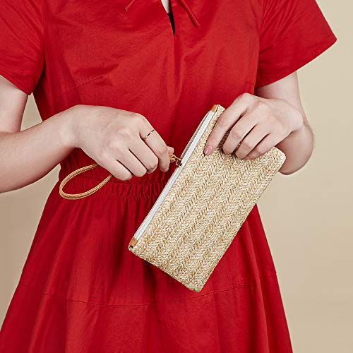 2 Pieces Straw Clutch Purse Straw Handbag For Women Summer Beach Straw Bag Bohemian Wristlet Bag (Beige-White, Beige-Yellow) #TOP6