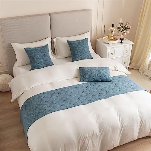 Morbuy Bed Runners Holland Velvet, Seashell Pattern Scarf Bedspread Bedroom Scarves Bed Scarf Hotel Luxury Protection for Bed Cover Single Double King Size (1pc cushion cover 45 * 45cm,Gray blue)