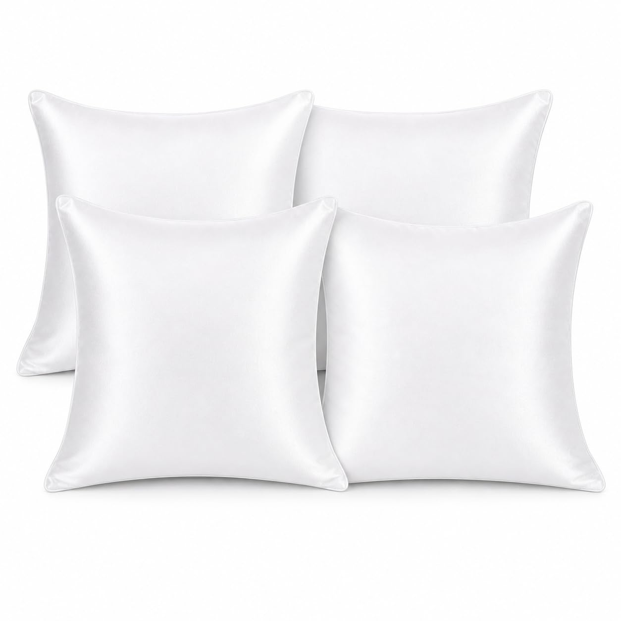Seechoo Set of 4 - Satin Cushion Covers 18x18 Inch (45x45cm) – Luxury Silk Pillow Covers Soft Glossy Decorative Throw Pillow Cases for Sofa Bed Living Room (4, White)