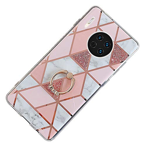 Robinsoni Case Compatible with Huawei Mate 30 Cover Silicone TPU Case Mirror Reflection Marble Case with Ring Colorful Kickstand Cover Ultra Thin Silicone Bumper Case Marble Ring Case Red