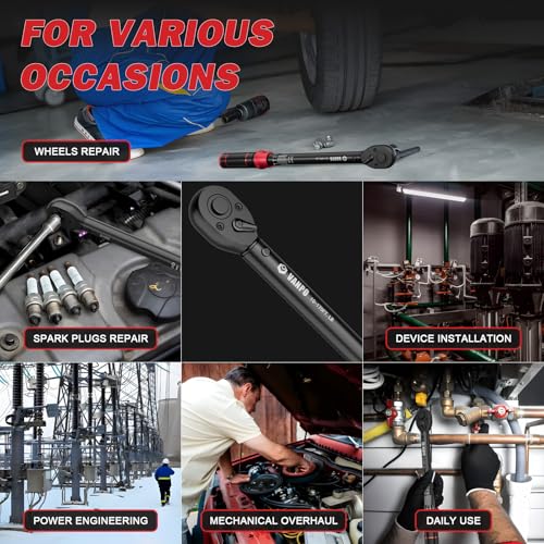 Image of VANPO 1 /2 Inch Drive Torque Wrench for Lug Nuts & Automotive, 10-170 Ft-Lb | Click Type, ±3% Accuracy,72-Tooth Dual-direction Ratchet, Dual Scale, for Tire, Car & Motorcycle Repair