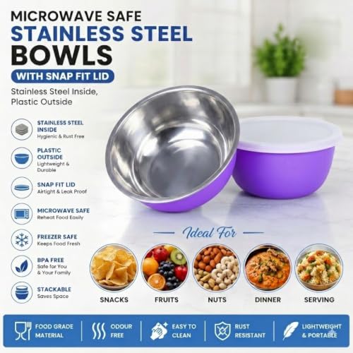 Image of Zaib Stainless Steel Microwave Safe Serving Bowl 500 ml, 14 cm