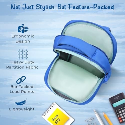 Image of Gear Delight 18 inch /30L Large Water Resistant School Bag | Casual Backpack | Daypack | Travel Backpack | Kids Bag for Boys /Girls (Blue - Blue)