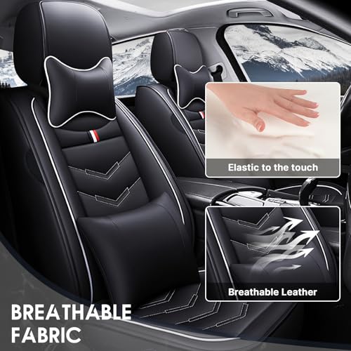 Image of Car Seat Cover 2 Seats for Nissan 370Z 2009-2020, Durable Wear Resistant Waterproof Vehicle Cushion Cover, Breathable No Odor Premium Leather Vehicle Seat Covers.(Luxury,Black White)