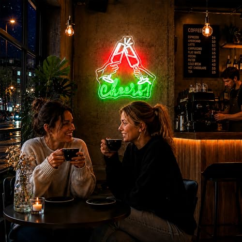Image of Neon Sign, HSJNJKFU Cheers Neon Signs for Wall Decor Beer Signs for Man Cave, Party, Birthday, Home, Room Decor - Art Carving Design LED Light up Sign - USB Powered