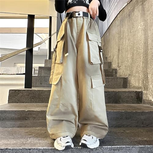 Girls Cargo Pants Wide Leg Streetwear Kids Pants with Pockets Trendy Jogger Trousers Parachute Pants3