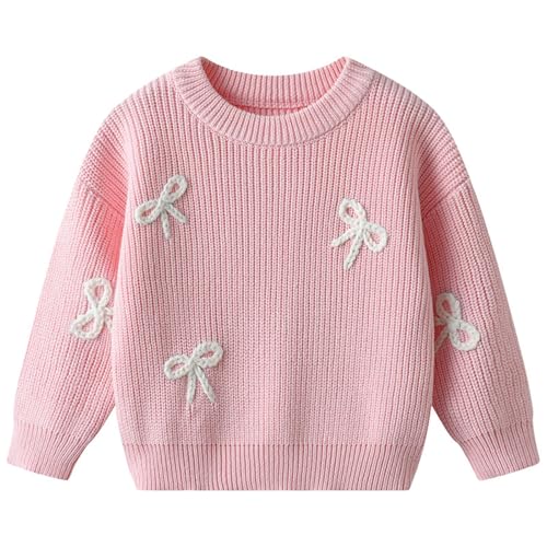 IWIHMIV Girl's Crewneck Fall Sweaters Kids Long Sleeve Cute Embroidered Pullover Toddler Lightweight Sweater