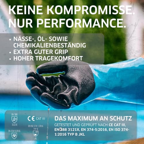Foto von Gebol Grip Tech (1 Paar) - Nitril-PVC-Mischung, Chemikalienbeständige Nitrilhandschuhe, Putzhandschuhe für Industrie & Werkstatt, Nylon-Futter, für Herren, L (Gr. 9)