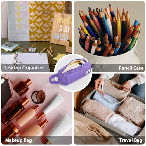 Image of TOPBIDAI Small Pencil Case Pouch for Girls and Boys Kids, Large Capacity Canvas Pen Bag School Supplies, Portable Pencil Case, Simple Zipper Stationery Bag for Women Men Adults (Purple