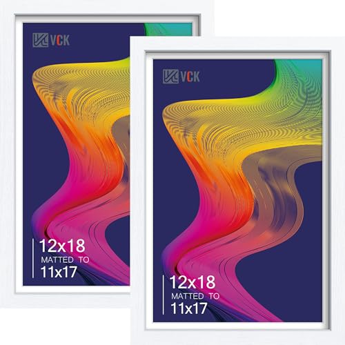 Image of VCK 12x18 Frame 2 Pack, White Wood, 11x17 Mat, Glass, for Poster Prints