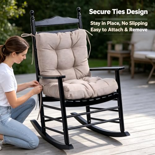 Image of QILLOWAY Outdoor Chair Cushion for Patio Furniture, Waterproof Patio Cushions Set of 4 with Ties, Fade Resistant Replacement Pads for Outdoor Rocking Chairs,Tan,Grey