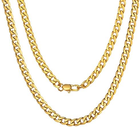 ChainsPro Mens Chain 4/6/9/13mm, Flat Curb Chains Men Necklace, 14''/16''/18''/20''/22''/24''/26''/28''/30'' (Gift Wrapped)