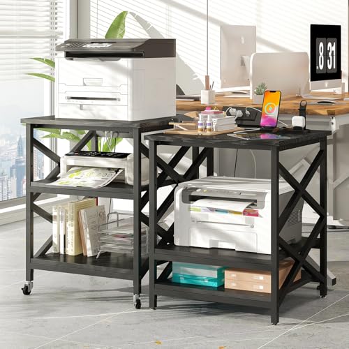 Image of METYERRY 24 inchx23.6 inch Large Printer Stand with Power Outlet, 3 Tier Cart