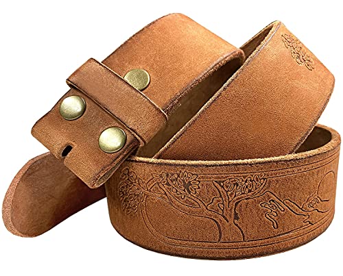 BS60 Tree of Life Embossed Genuine Full Grain Leather Casual Jean Belt Strap or Belt 1-3/4