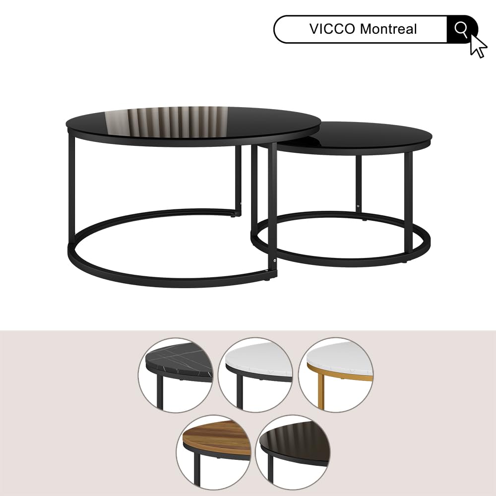 Vicco Conjunto de Mesa de Centro Montreal, Negro Brillo Intenso, 77 x 77 cm 2 Partes, Plegable para Ahorrar Espacio y combinable de Forma versátil