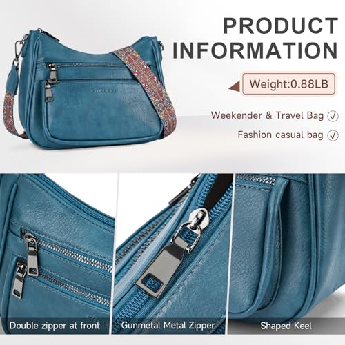 Image of KITEVIUN Crossbody Bags for Women Leather Purse Trendy Multi Pocket Shoulder Handbags with Adjustable Guitar Strap