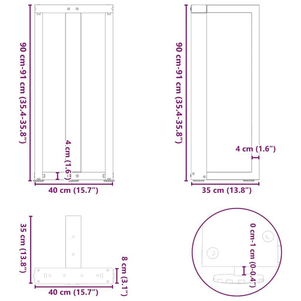 vidaXL Patas para mesa de bar en forma de T (2 unidades), color negro, 40 x 35 x (90-91) cm, acero