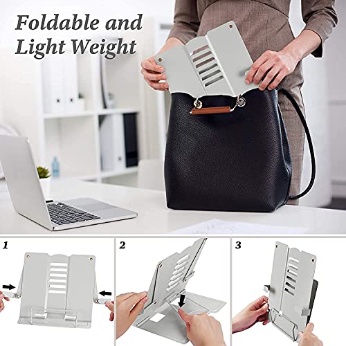 Image of Metal Book Stand Holder | Portable Cookbook Holder,Adjustable Recipes Book Organizer | Book Stands & Holders for Reading Study Foldable Accessories (Grey)