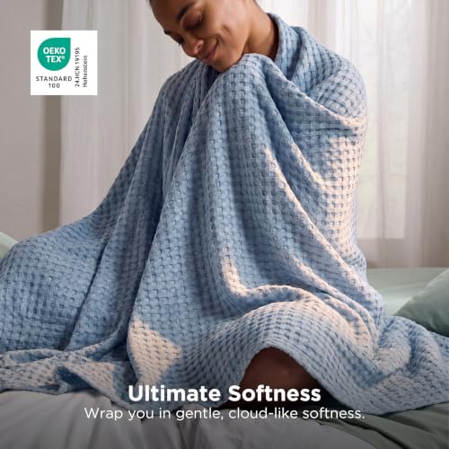 Image of Bedsure Cooling Cotton Waffle Twin XL Blanket - Lightweight Breathable Blanket of Rayon Derived from Bamboo for Hot Sleepers, Luxury Throws for Bed, Couch and Sofa, Sky Blue, 66x90 Inches