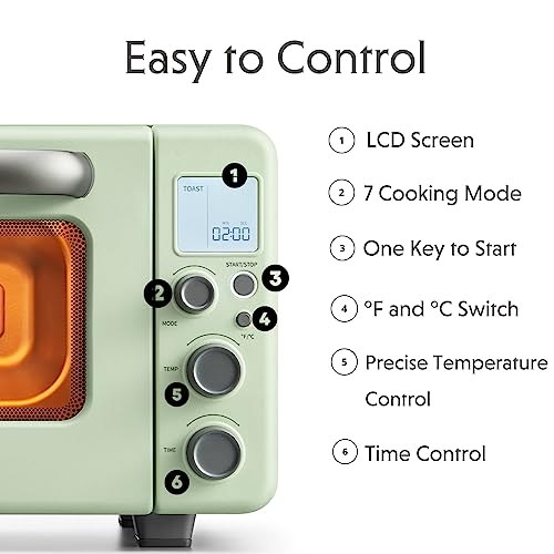 BUYDEEM-T103-Multifunction-Toaster-Oven-No-Pre-Heat-Needed-12QT-7-in-1-Mini-Smart-Digital-Toaster-Oven-with-Grill-Rack-and-Baking-Tray-1600W-Cozy-Greenish