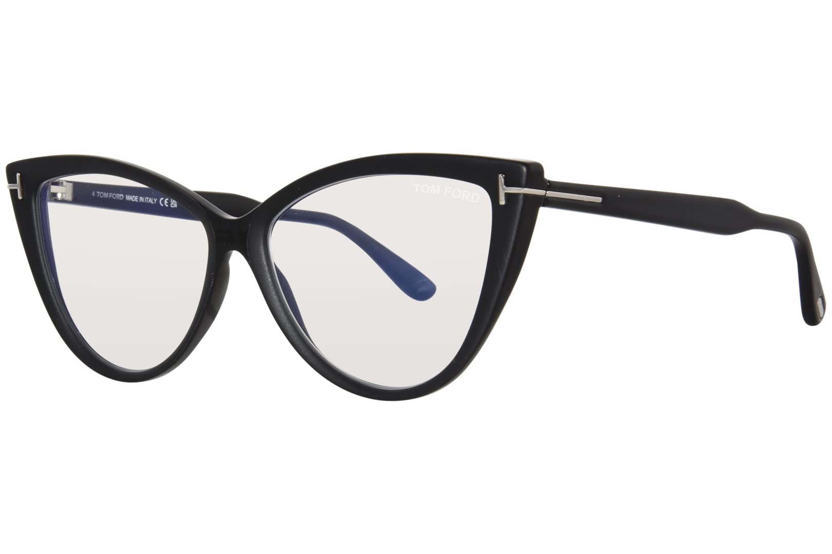 Eyeglasses FT 5843 -B 005 Matte Black, t Logo/Blue Block Lenses, Matte Black/Silver-logo