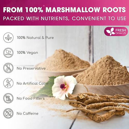 Image of FreshDrinkUS, Premium 8oz Marshmallow Root Powder (Althaea officinalis). Finely Ground - Premium Herbal Tea Ingredient - Smooth & Mild Botanical Powder. Caffeine Free. Sugar Free. Vegan