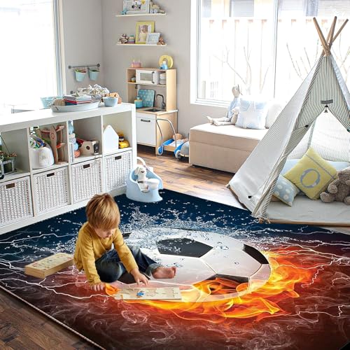 Dai Lufei 3D Football Rug, Ice Fire Flames, Large Area Rug, Sports Field Floor Mat, Teen's Room, 100 x 200 cm - Image 2