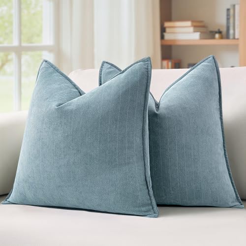 MIULEE Pack of 2 Dusty Blue Decorative Pillow Covers 18x18 Inch Soft Chenille Luxurious Couch Throw Pillows Farmhouse Cushion Covers with Elegant Design for Sofa Bedroom Living Room Spring Home Decor