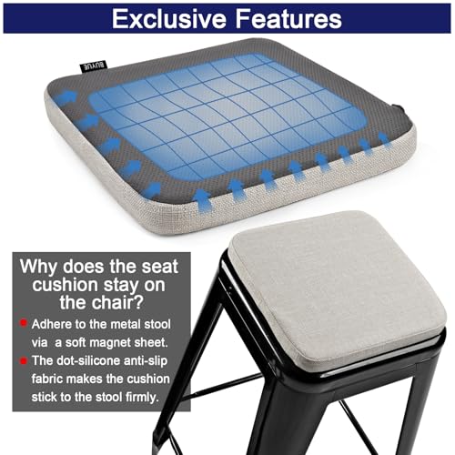 Image of BUYUE Friendly Woven Fabric Magnetic Bar Stool Cushion 1 Piece, Enhanced Anti-Slip Breathable Small Chair Seat Pad for Cafe Bistro Stackable Metal Stool (Square, Light Grey, 1)