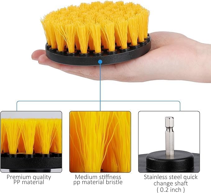 Image of 4 Pcs Power Drill Scrubber Brush Kit - All Purpose Cleaning Brushes & Pads for Bathroom, Grout, Kitchen, Tub, Tile, Pool, Car, Shower, Floor & Corners - Drill Machine Not Included