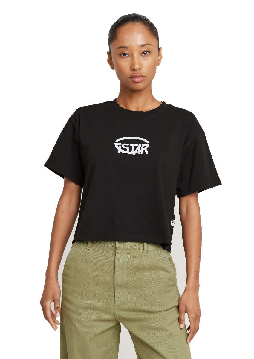 G-Star Women's Cropped Logo Relaxed Top, Black (dk black D26239-C336-6484), XS