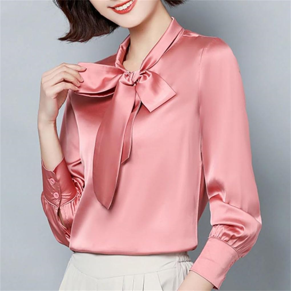 Camicetta da donna a maniche lunghe con colletto a fiocco in chiffon