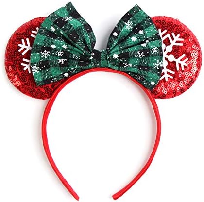 JIAHANG Christmas Mouse Ears Bow Headband Sequin Hair Hoop, Glitter Party Princess Decoration Cosplay Costume Accessories for Girls & Women