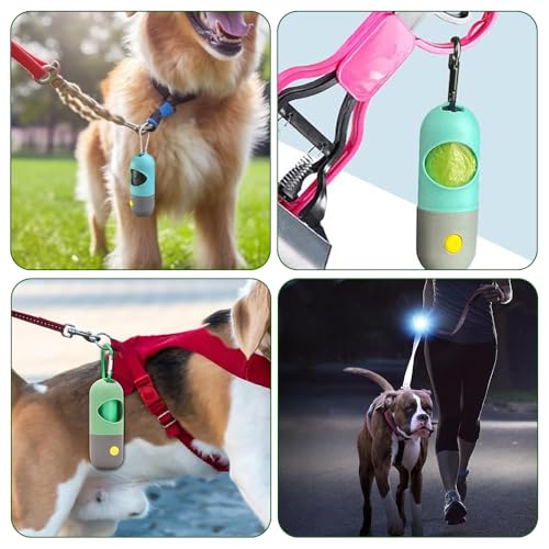 Kotbeutelspender mit Taschenlampe & Karabinerhaken - Kotbeutelspender für Hundeleine - Hundekotbeutelspender inkl. 15 Kotbeutel - Hundekotbeutel Halter