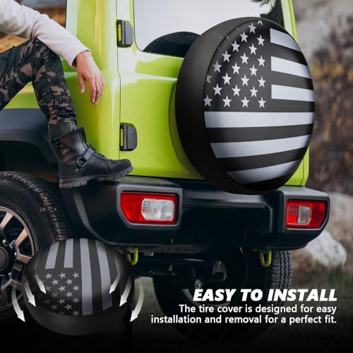 Image of 15 inch American Flag Spare Tire Cover, Waterproof & Dustproof Tire Protection Cover Wheel Cover, Universal Spare Tire Cover Protector for RV, SUV, Truck, Travel, Trailer, Camper
