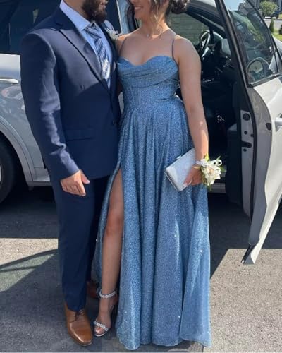 Tsbridal Sparkly Sequin Prom Dresses Spaghetti Straps Long Formal Gowns A-Line Wedding Party Dress with Pockets3