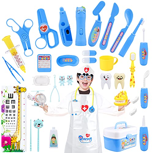 Ebeet Doctor Kit for Kids, 38Pcs Dentist Toys for Kids Toy Doctor Kit for Toddlers Pretend Play Doctor Set Medical Kit for Kids Doctor Playset Doctor Costume Dress Up Toys for Boys Girls