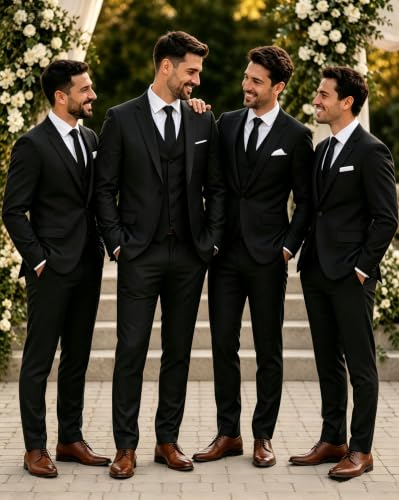 Image of Wangyue Mens Suit 3 Piece Slim Fit Suits for Men Formal Business Wedding Groom Prom Tuxedo Dinner Party