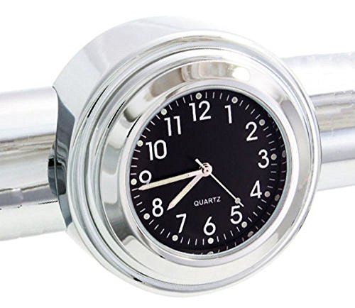 PerfecTech Motorbike Motorcycle 7/8" 1" Handlebar Watch Chrome Black Dial Clock for Harley Davidson Cruiser