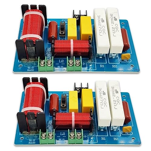 Srutueo 2 PCS PA-2A 2 Ways Speaker Crossover Treble + 450W Pure Bass Subwoofer Frequency Divider Filters DIY Blue PCB+Electronic Components for Home, 500399804