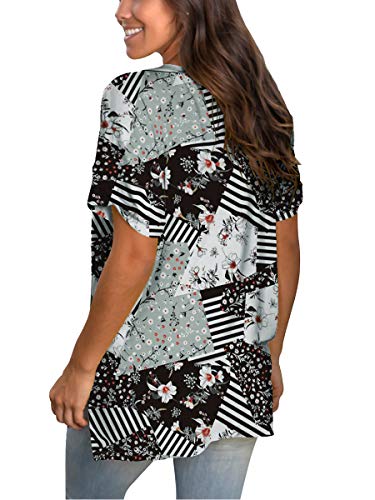 Image of Sampeel Women's V Neck T Shirts Casual Rolled Short Sleeve Side Split Summer Tops Loose Fit