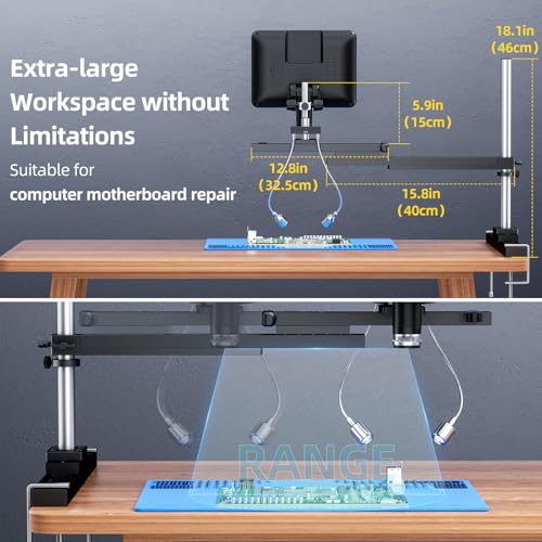 Image of LM210A 10.1 inch HDMI Digital Microscope for Soldering with Slide Rail Arm Stand, Professional Electronic Microscope Camera for Adults, UHD 2160P Video 52MP, Windows PC View, 32GB