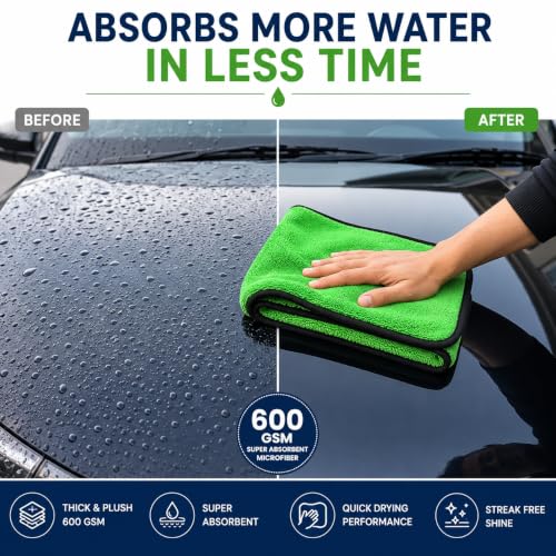 Image of Premium Microfiber Car Drying Towel 600 GSM | Ultra Soft Dual Sided Car Cleaning Cloth | Scratch-Free Super Absorbent Drying Towel for Car Bike SUV Glass Home Cleaning | 40 x 60 cm (Pack of 4)