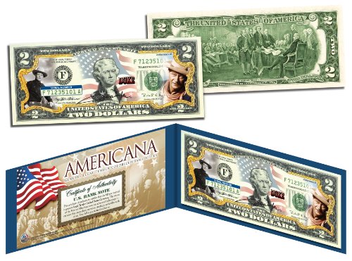 John Wayne Americana Two-Dollar Bill Collectible Art Officially Licensed with Certificate