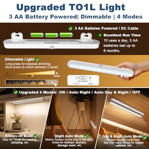 BLS T01L LED Closet Light, Super Bright 20 LED Under Cabinet Lighting Battery Powered/DC Input Wireless Motion Sensing L - Additional View