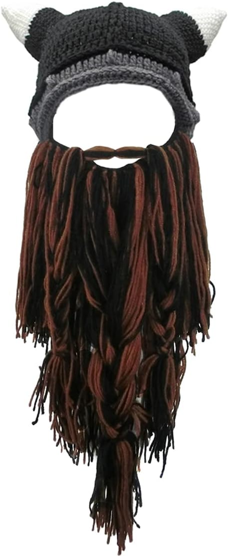 Men's Head Barbarian Vagabond Beanie Original Foldaway Beard Hats Viking Horns Bearded Caps