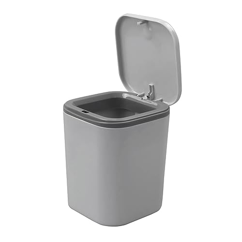 Bringer Bote de basura pequeño de plástico de 0.5 galones, mini cubo de basura con tapa, gris