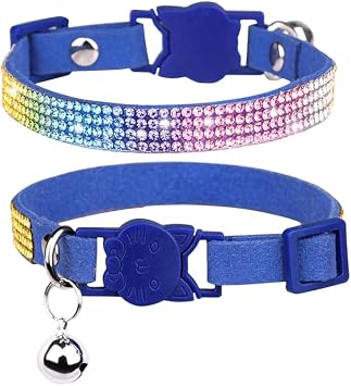 CHUKCHI Cat Collar Breakaway Bling Diamond Rhinestone with Bell Adjustable for Cats and Kitten Girl boy Blue