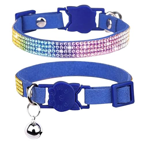 CHUKCHI Cat Collar Breakaway Bling Diamond Rhinestone with Bell Adjustable for Cats and Kitten Girl boy (Blue)